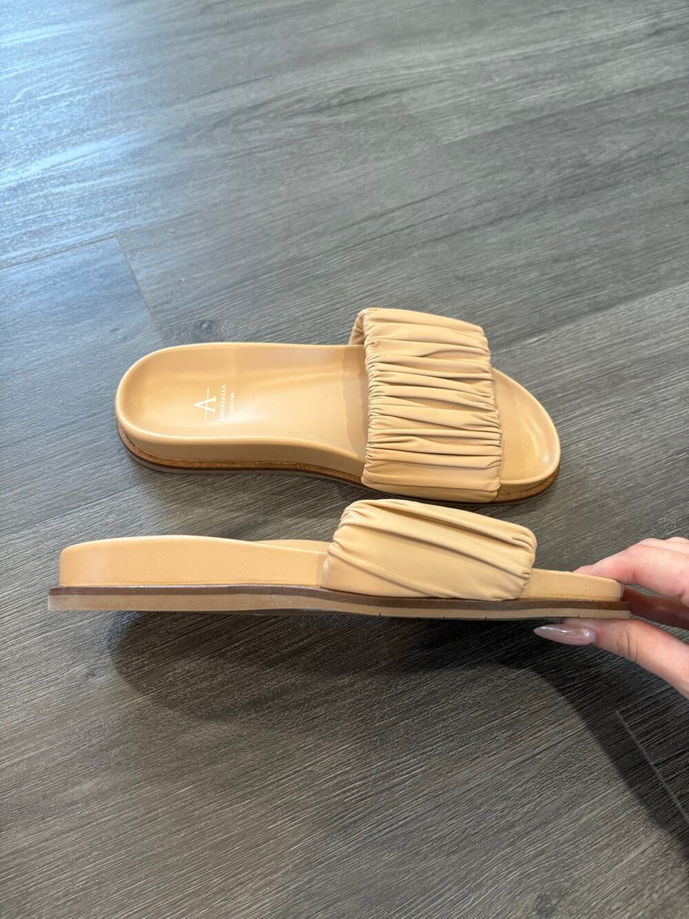 Aquatalia Leather Tan Slides Size 8